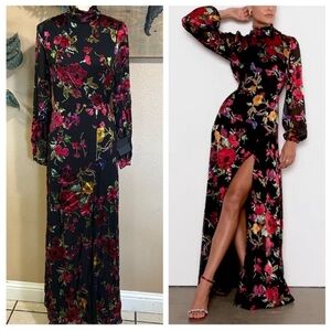 Lulus Graceful Arrival Black Floral Burnout Backless Maxi Dress – Size Large